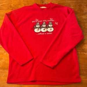 Vintage Red Christmas sweater with embroidered snowmen. Size L.